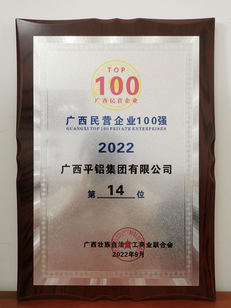 广西民营企业100强2022年第14位