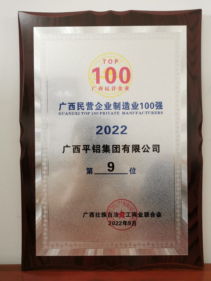 广西民营企业制造业100强2022年第9位